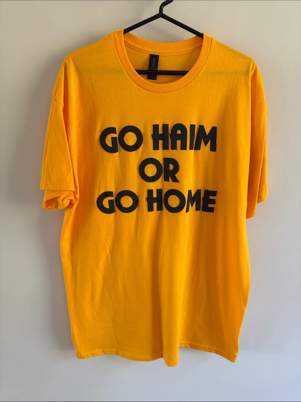 nwot go haim or go home concert t-shirt size xl unisex yellow black puff print